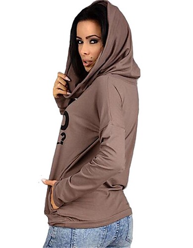 Women's Going out / Casual/Daily Simple Spring / Fall T-shirtLetter Hooded Long Sleeve