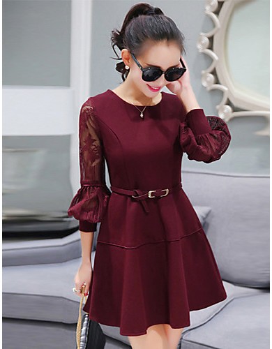 Women's Casual / Day Solid A Line Dress , Round Neck Mini Polyester