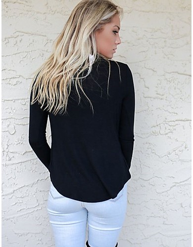 Women's Going out / Casual/Daily Sexy / Simple Fashion Slim Spring / Fall T-shirtSolid V Neck Long Sleeve