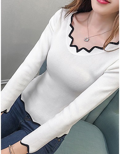 Women's Casual SpringFall WinterT-shirt,Solid Asymmetrical Long Sleeve Blue / Pink / White / Black Shirt