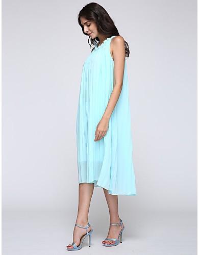 Women's Work Plus Size / Chiffon Dress,Solid Round Neck Mini Sleeveless Blue / Yellow Polyester Summer