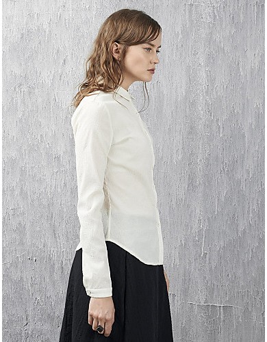 Women's Casual/Daily Simple Spring / Fall ShirtSolid Shirt Collar Long Sleeve White Cotton / Nylon Medium