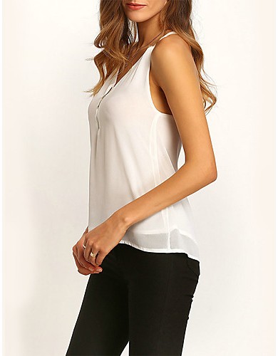 Women's Casual/Daily Street chic Summer BlouseSolid Strap Sleeveless White Polyester Medium