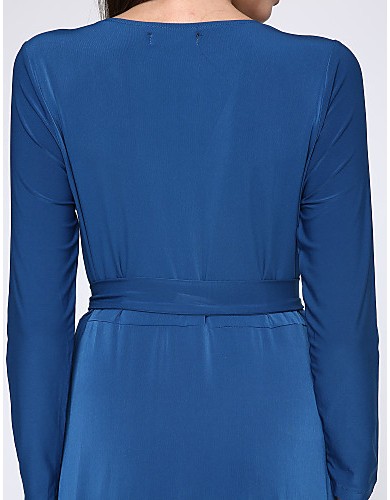 Women's Party/Cocktail Plus Size Plus Size Dress,Solid V Neck Midi Long Sleeve Blue Spandex Fall