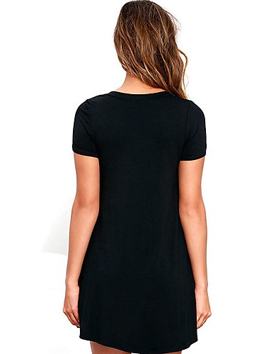 Women's Club Sexy Skater Dress,Solid V Neck Mini Short Sleeve Beige / Black / Green / Orange Polyester