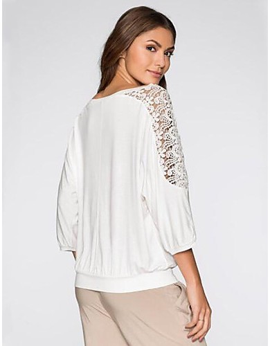 Women's Casual/Daily Street chic Spring / Fall Blouse,Patchwork Round Neck ? Sleeve White Polyester Medium