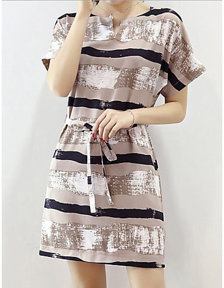 Women's Sexy / Simple Striped A Line Dress,V Neck Mini Polyester