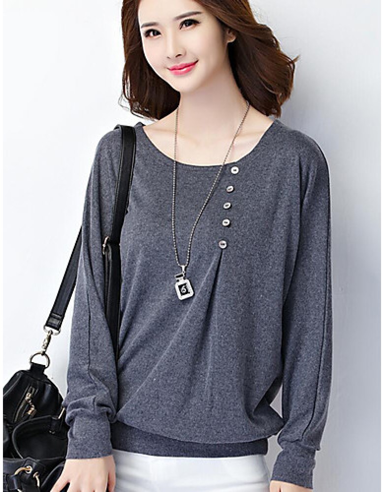 Women's Going out / Work / Holiday Cute / Street chic / Sophisticated T-shirt,Print / Color Block Round Neck Long Sleeve