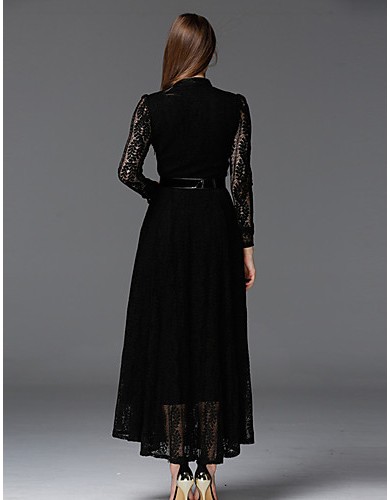  Women's Work Vintage DressSolid Stand Maxi Long Sleeve Black Cotton / Polyester / Nylon