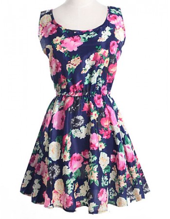 Women's Summer Chiffon Floral Print Sleeveless Vest Dress