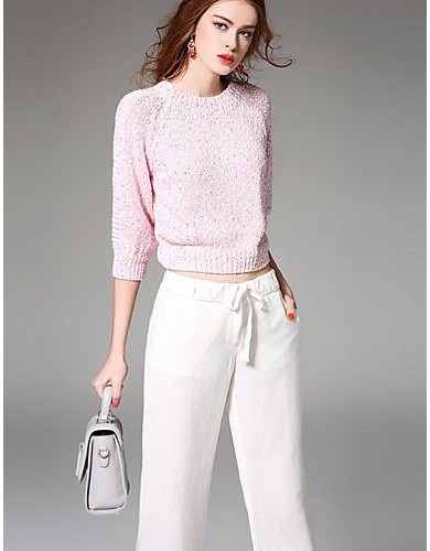  Women's Solid White Straight Pants,Street chic