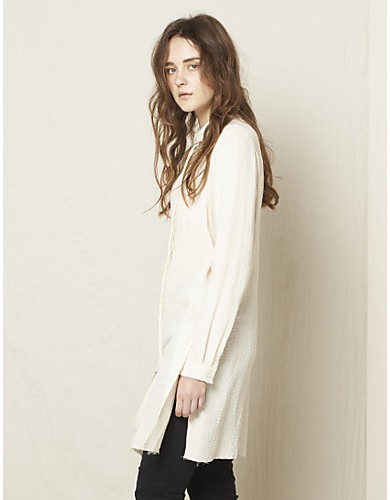 Women's Casual/Daily Simple Spring / Fall ShirtSolid Shirt Collar Long Sleeve White Cotton / Linen Medium