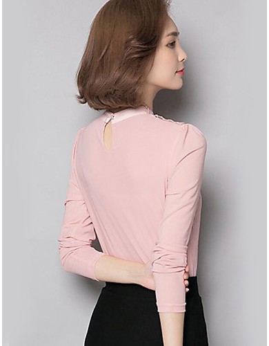 Women's Plus Size Sophisticated Fall T-shirtSolid Crew Neck Long Sleeve Pink / Black Polyester Opaque