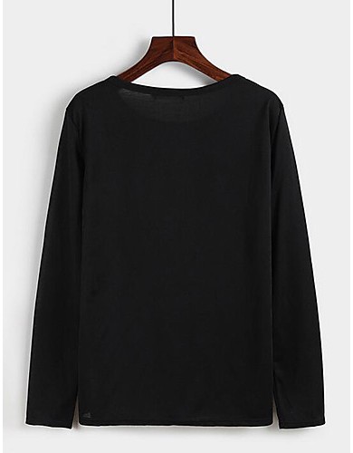 Women's Casual/Daily Street chic Spring / Fall T-shirtPrint Round Neck Long Sleeve White / Black Cotton Medium