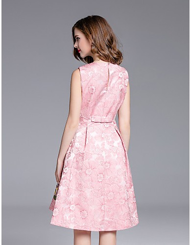 Boutique S Women's Formal Sophisticated Sheath DressPrint Round Neck Knee-length Sleeveless Pink / Green Summer