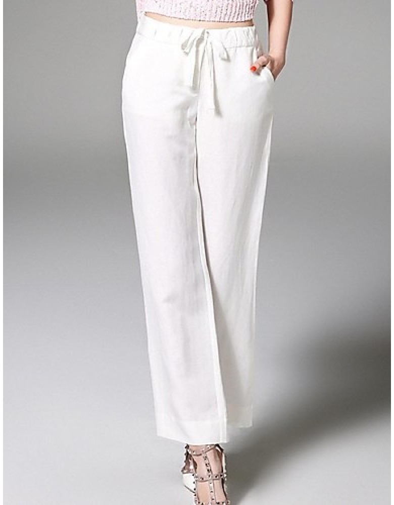  Women's Solid White Straight Pants,Street chic